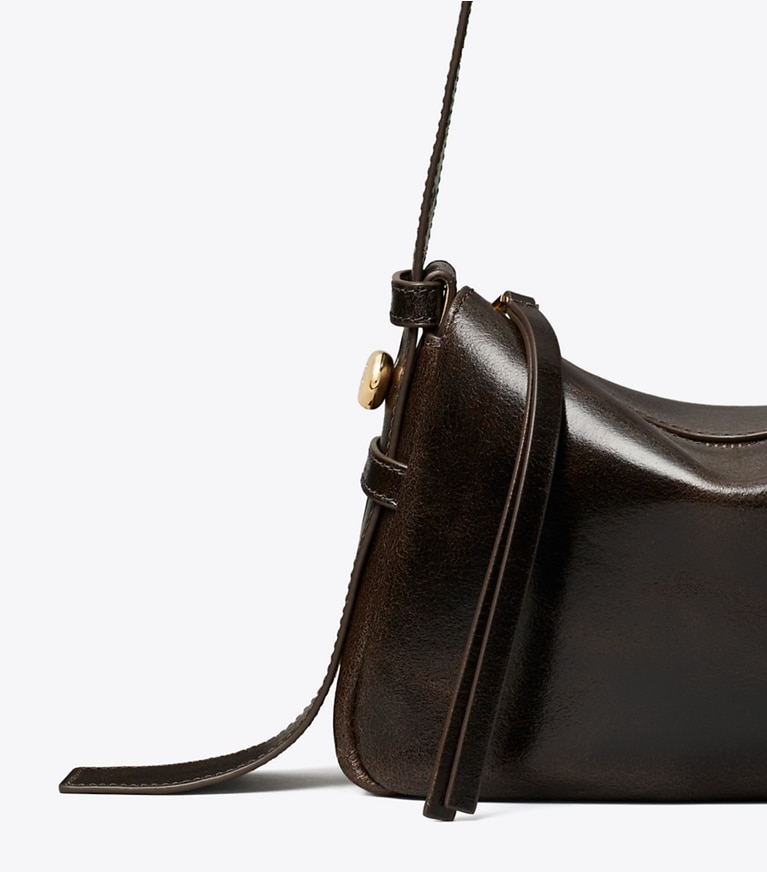Tory Burch designer sacs porté épaule Petit sac à l’épaule Romy à effet vieilli dans Dark Brown détails