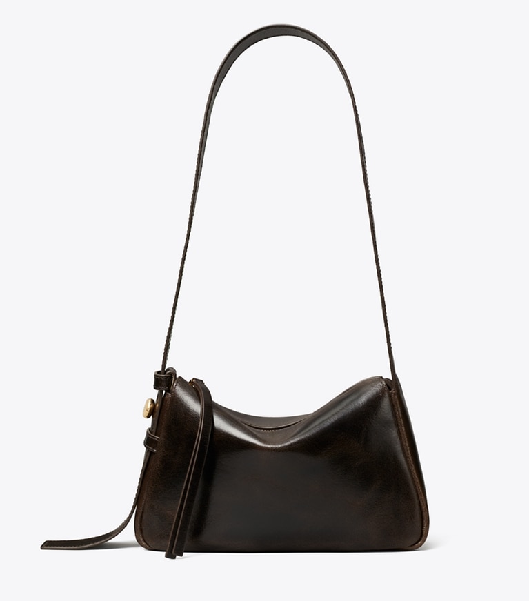 Tory Burch designer sacs porté épaule Petit sac à l’épaule Romy à effet vieilli dans Dark Brown de face