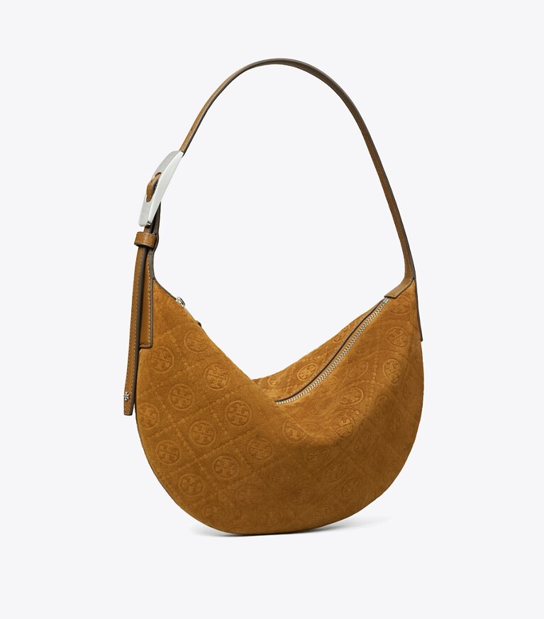 Tory Burch designer sacs porté épaule Petit sac Balloon en suède à T monogram dans CHICORY BROWN angle