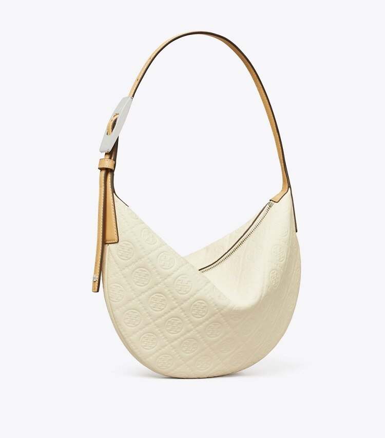 Tory Burch designer sacs porté épaule Petit sac Balloon T Monogram en cuir grainé in Warm White angle