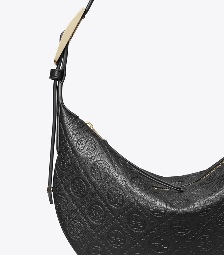 Tory Burch designer sacs porté épaule Petit sac Balloon T Monogram en cuir grainé in Black angle