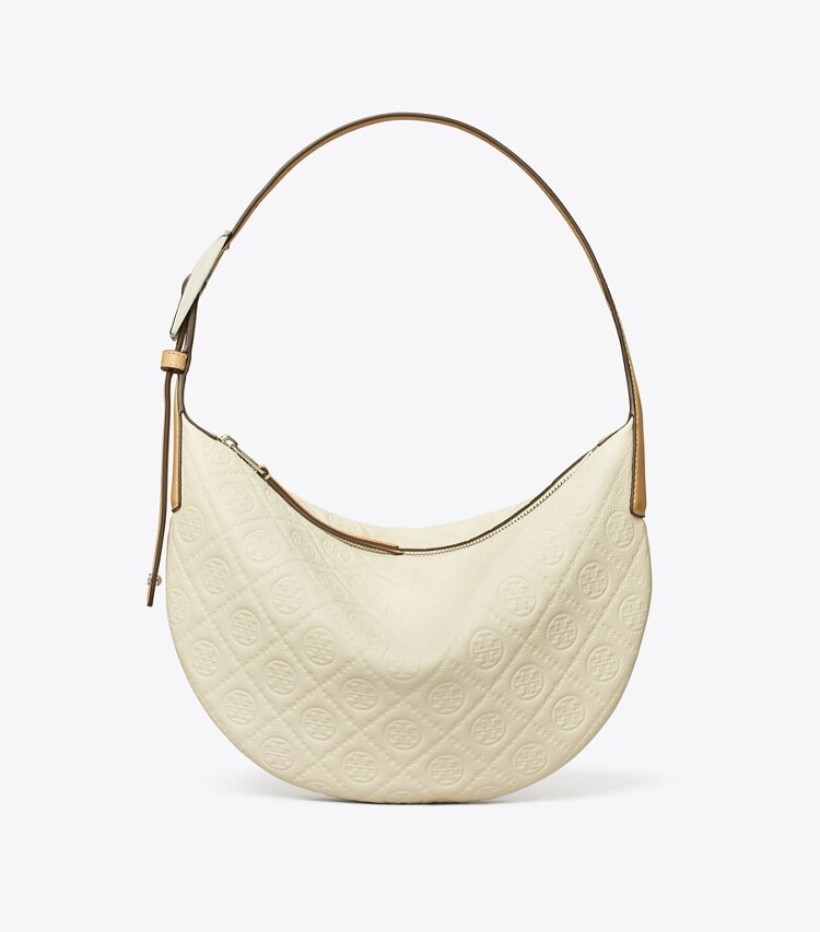 Tory Burch designer sacs porté épaule Petit sac Balloon T Monogram en cuir grainé in Warm White front