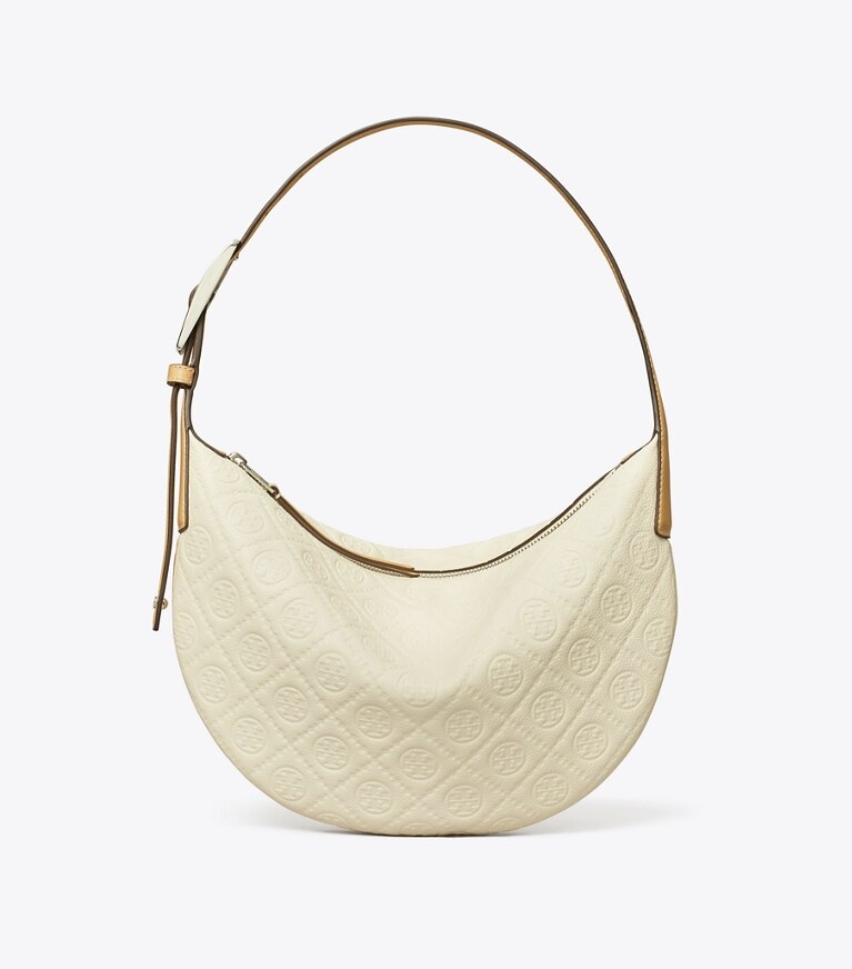 Tory Burch designer sacs porté épaule Petit sac Balloon T Monogram en cuir grainé in Warm White angle