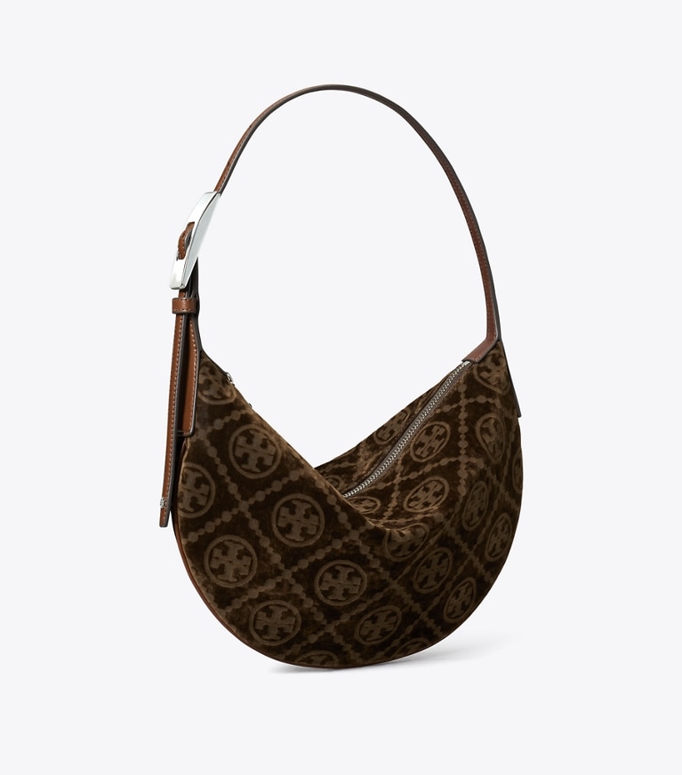 Tory Burch designer sacs porté épaule Petit sac Balloon T Monogram en velours de coton floqué in Sun Beige angle