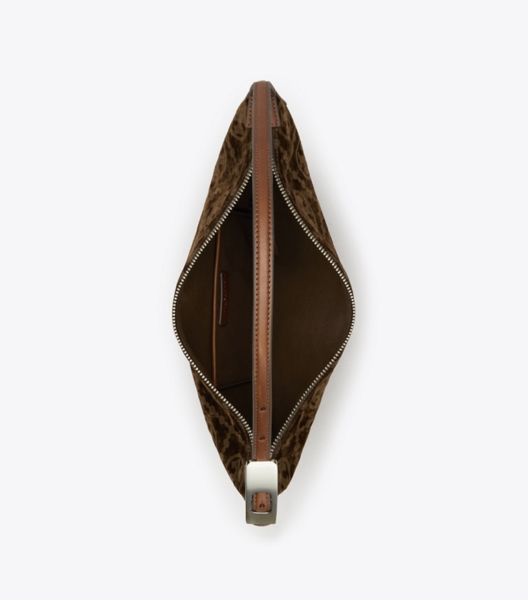 Tory Burch designer sacs porté épaule Petit sac Balloon T Monogram en velours de coton floqué in Sun Beige angle