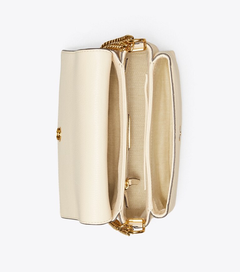 Tory Burch designer sacs porté épaule Petit sac bandoulière convertible Kira en cuir grainé dans New Cream vue du dessus