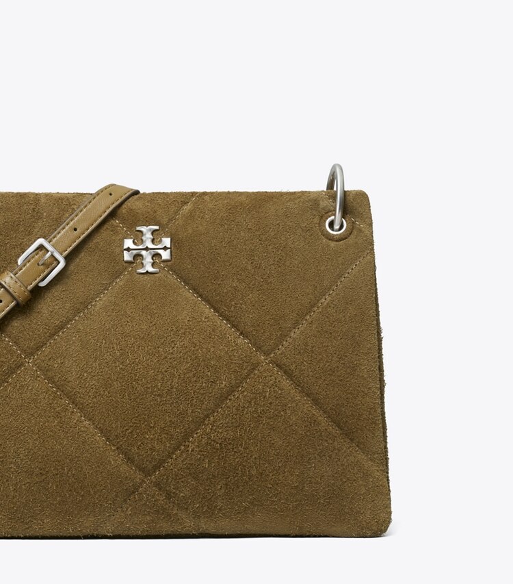 Tory Burch designer sacs hobo Petit sac bandoulière Kira en suède matelassé diamant dans Deep Olive détails