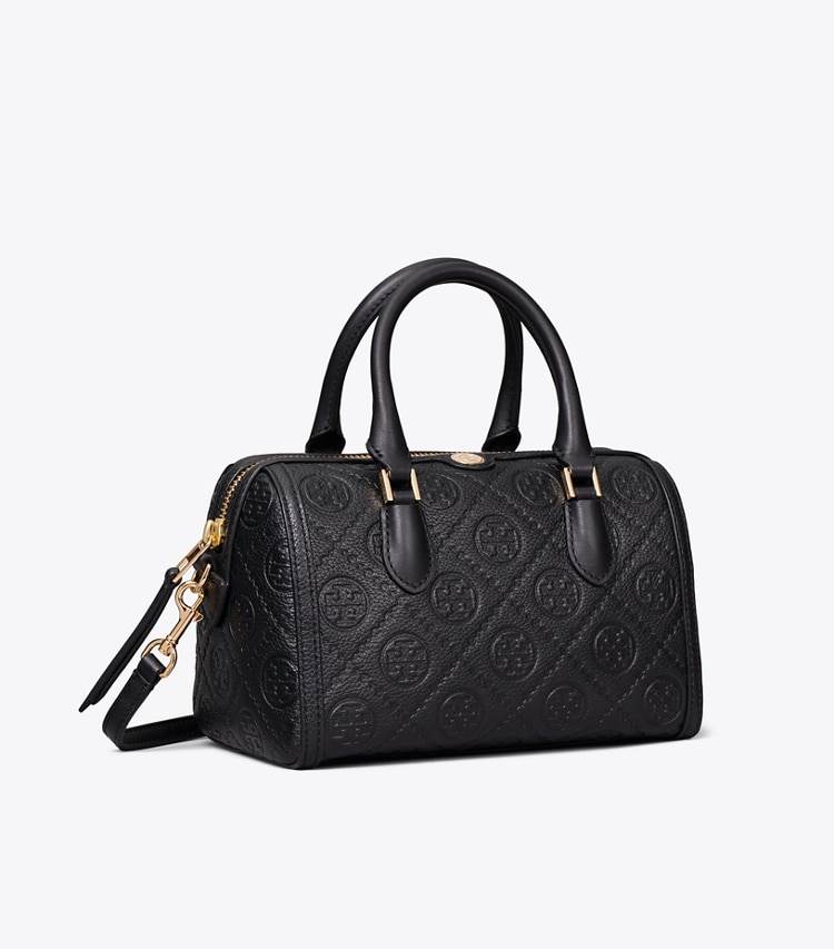 Tory Burch designer sacs à bandoulière Petit sac baril grainé T Monogram dans BLACK angle