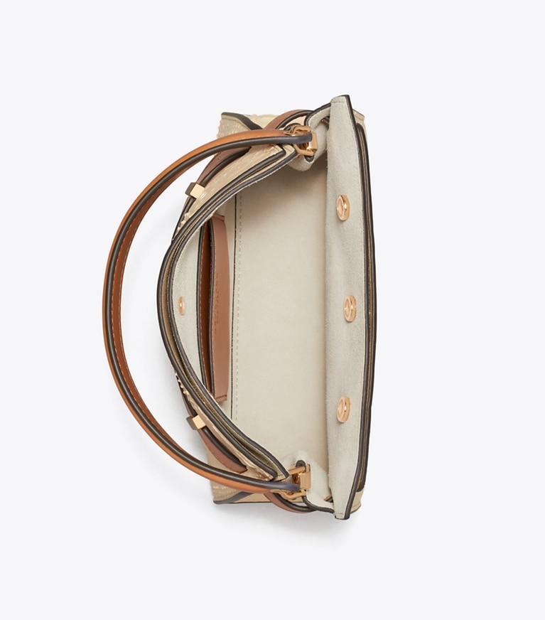 Tory Burch designer sacs à bandoulière Petit sac double Lee Radziwill à motif serpent dans Butter vue du dessus
