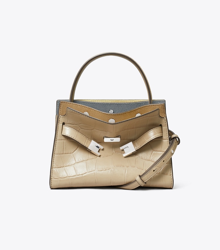 Tory Burch designer sacs à bandoulière Petit sac double Lee Radziwill effet croco dans Ginger Leaf de face