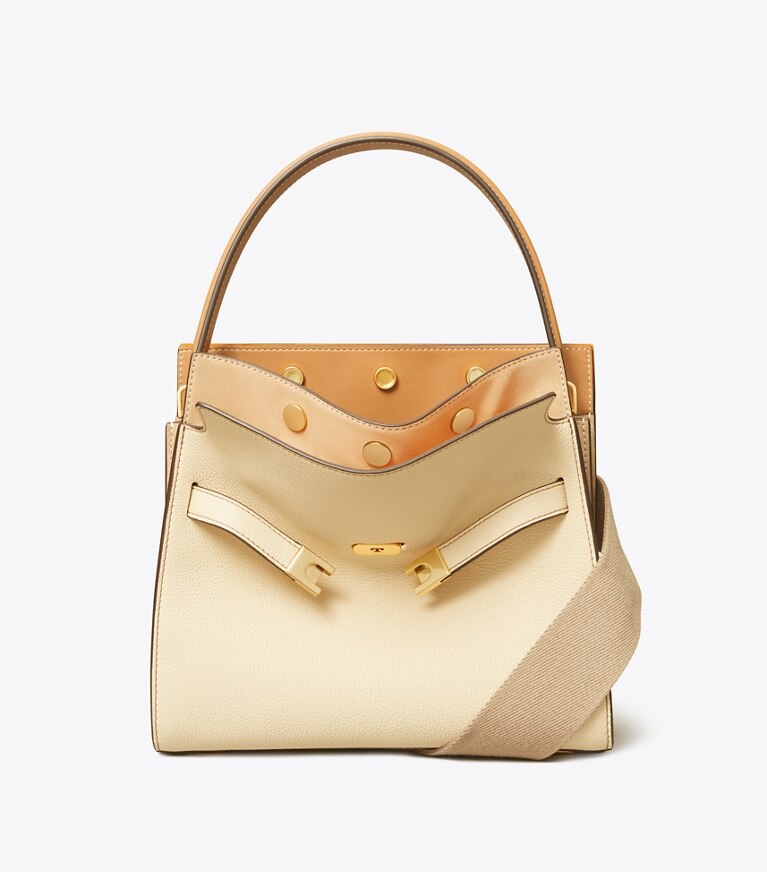 Tory Burch designer sac à main Petit sac double Lee Radziwill grainé dans New Moon supplémentaire