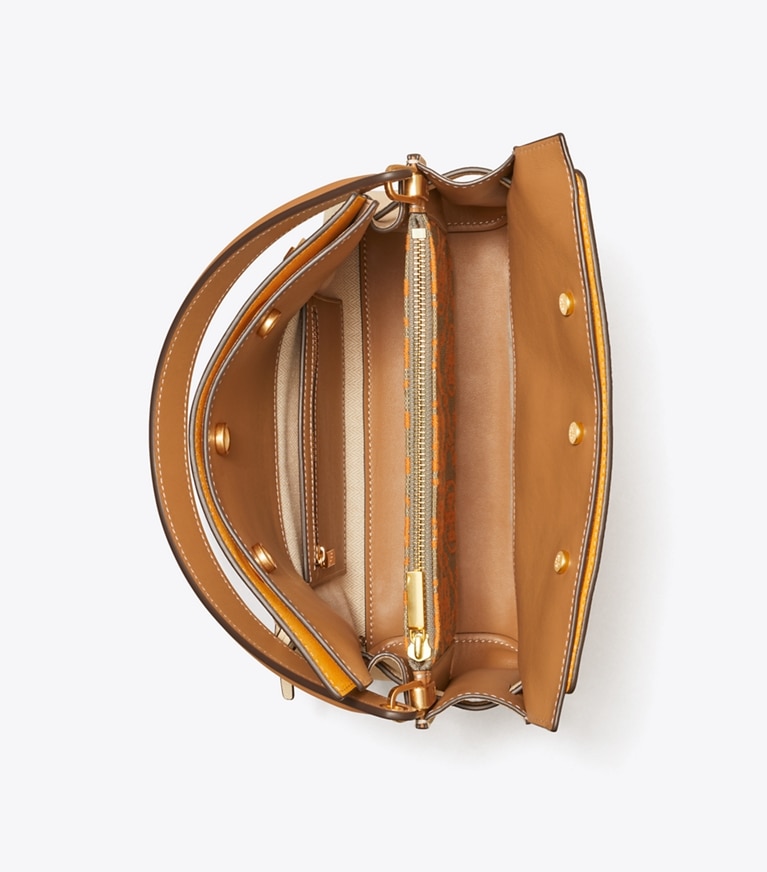 Tory Burch designer sac à main Petit sac double Lee Radziwill grainé dans New Moon vue du dessus