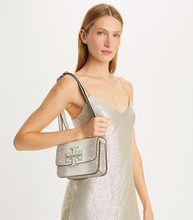 Tory Burch designer sacs porté épaule Petit sac Eleanor à effet lézard dans Cool White accessoire sur le modèle