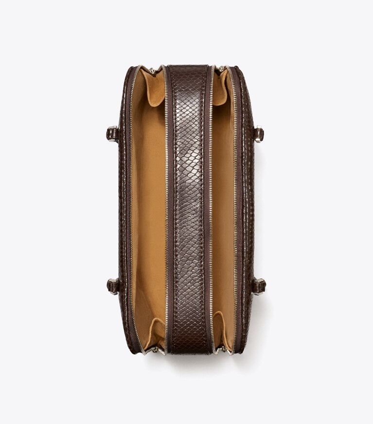 Tory Burch designer sac à main Petit sac Marshmallow embossé dans Boba Brown vue du dessus