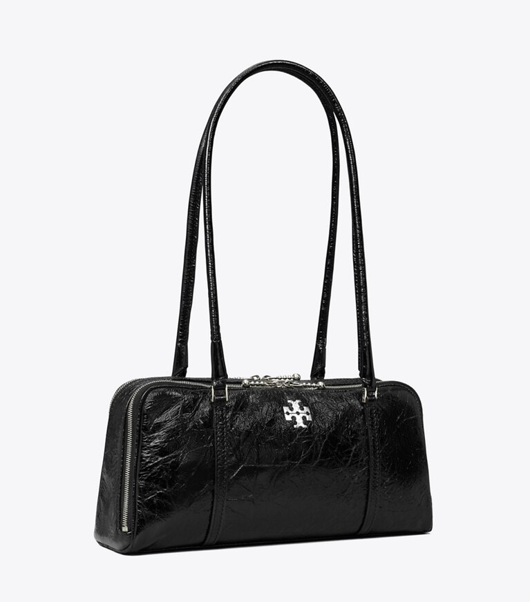 Tory Burch designer sacs porté épaule Petit sac Marshmallow en cuir froissé dans Black angle