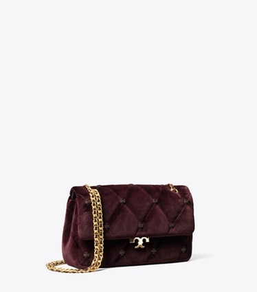 Tory Burch designer sacs porté épaule Petit sac porté épaule Bunny Knot en velours dans Dark Cherry angle