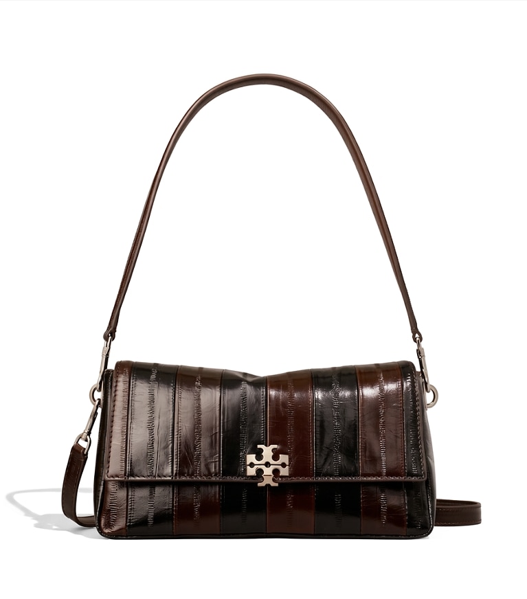 Tory Burch designer sacs porté épaule Petit sac porté épaule Charlie en cuir embossé façon anguille dans Dark Brown Multi supplémentaire