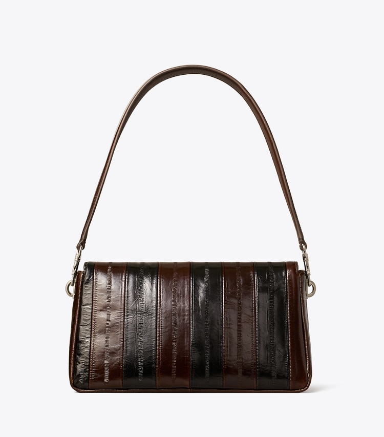 Tory Burch designer sacs porté épaule Petit sac porté épaule Charlie en cuir embossé façon anguille dans Dark Brown Multi retour