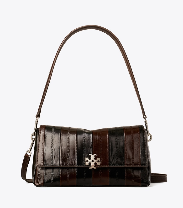 Tory Burch designer sacs porté épaule Petit sac porté épaule Charlie en cuir embossé façon anguille dans Dark Brown Multi de face