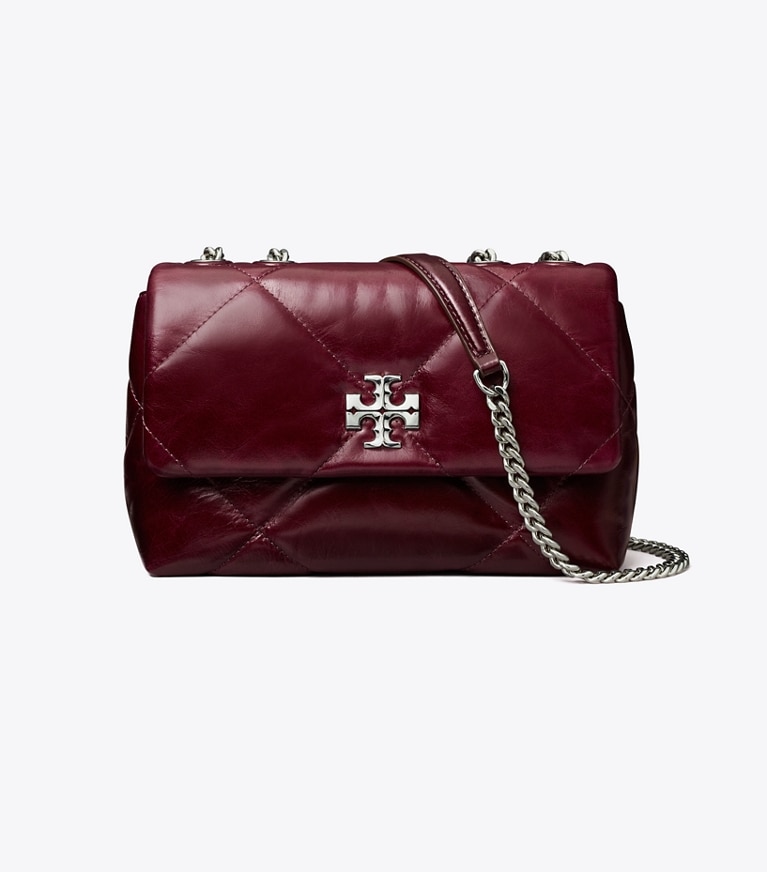 Tory Burch designer sacs porté épaule Petit sac porté épaule aspect usé matelassé à losanges Kira dans Dark Carmine de face