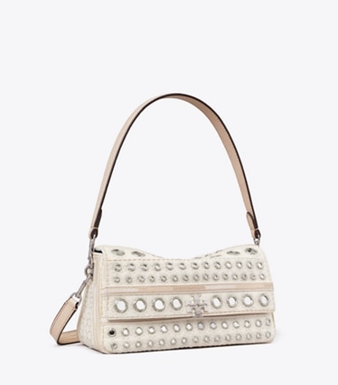 Tory Burch designer sacs porté épaule Petit sac porté épaule brodé Charlie in New Ivory angle