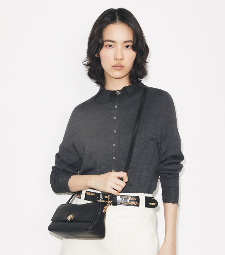 Tory Burch designer sacs porté épaule Petit sac porté épaule Charlie in Black additional on model