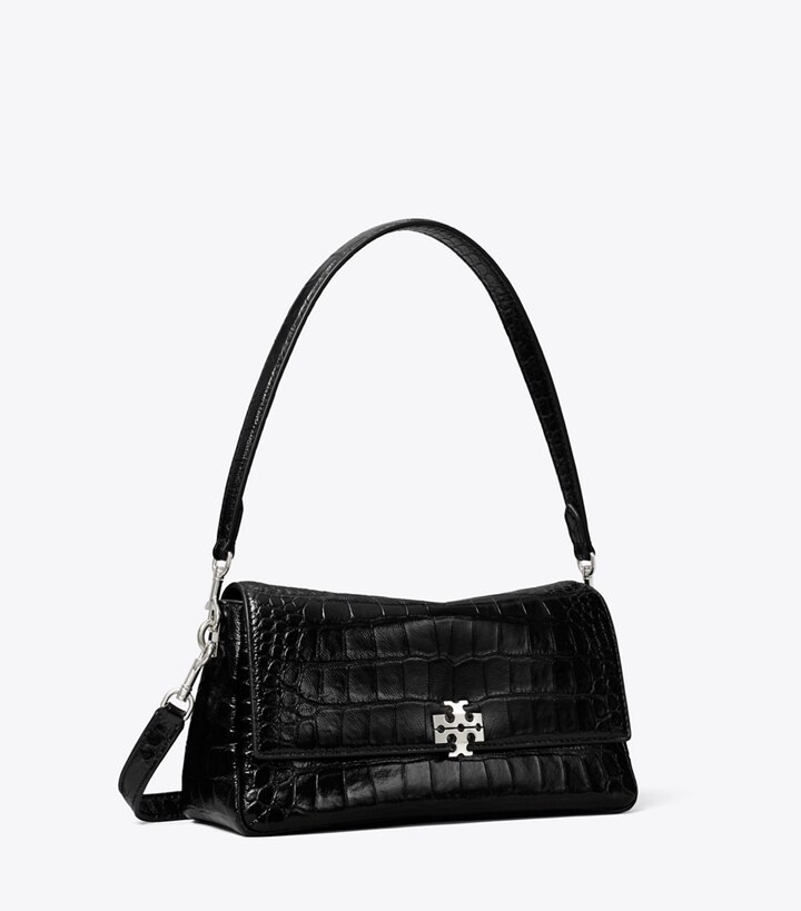 Tory Burch designer sacs porté épaule Petit sac porté épaule Charlie en cuir embossé effet croco in Black angle