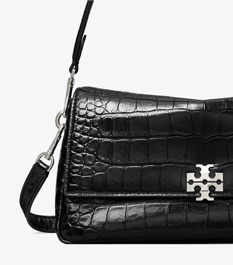 Tory Burch designer sacs porté épaule Petit sac porté épaule Charlie en cuir embossé effet croco in Black informations