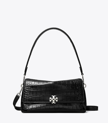 Tory Burch designer sacs porté épaule Petit sac porté épaule Charlie en cuir embossé effet croco in Black front