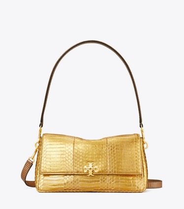 Tory Burch designer sacs porté épaule Petit sac porté épaule Charlie en serpent dans Gold de face