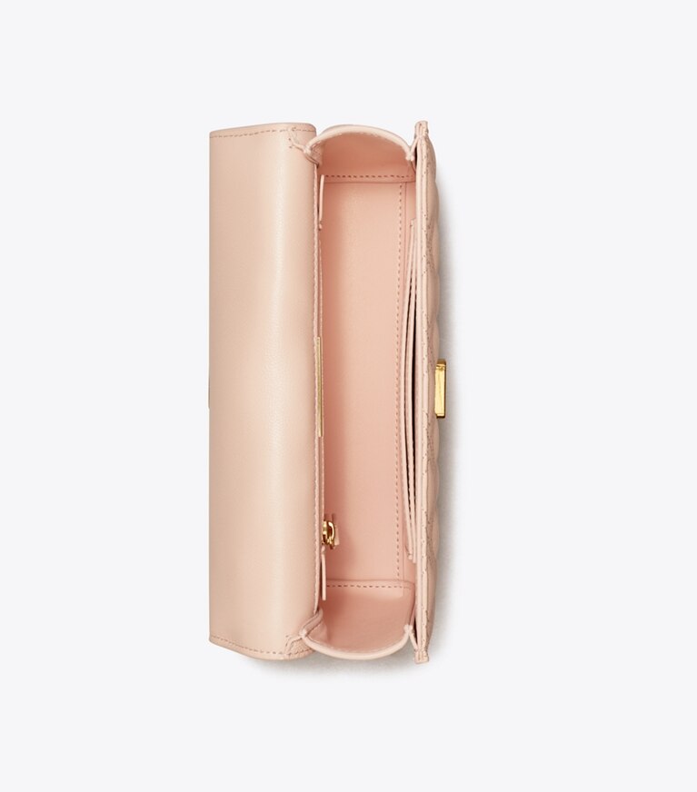 Tory Burch designer sacs porté épaule Petit sac porté épaule convertible Fleming en cuir poli in Pink Dawn angle