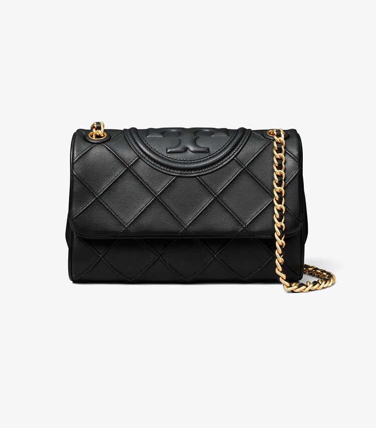 Tory Burch designer sacs porté épaule Petit sac porté épaule convertible Fleming en cuir souple in Black front