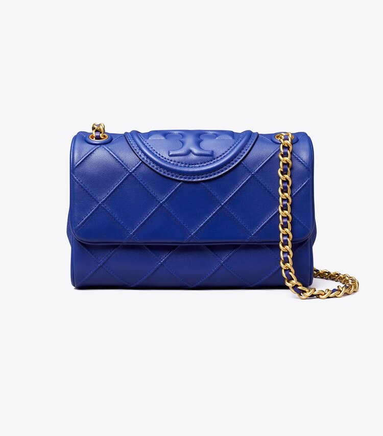 Tory Burch designer sacs porté épaule Petit sac porté épaule convertible Fleming en cuir souple in Navy Day front