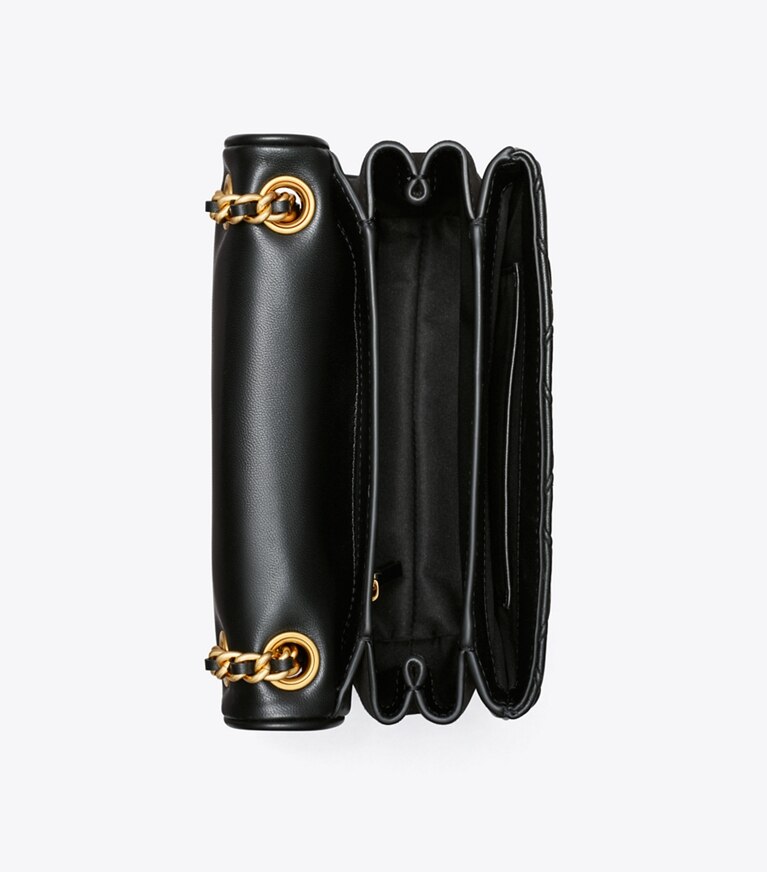 Tory Burch designer sacs porté épaule Petit sac porté épaule convertible Fleming en cuir souple in Black angle