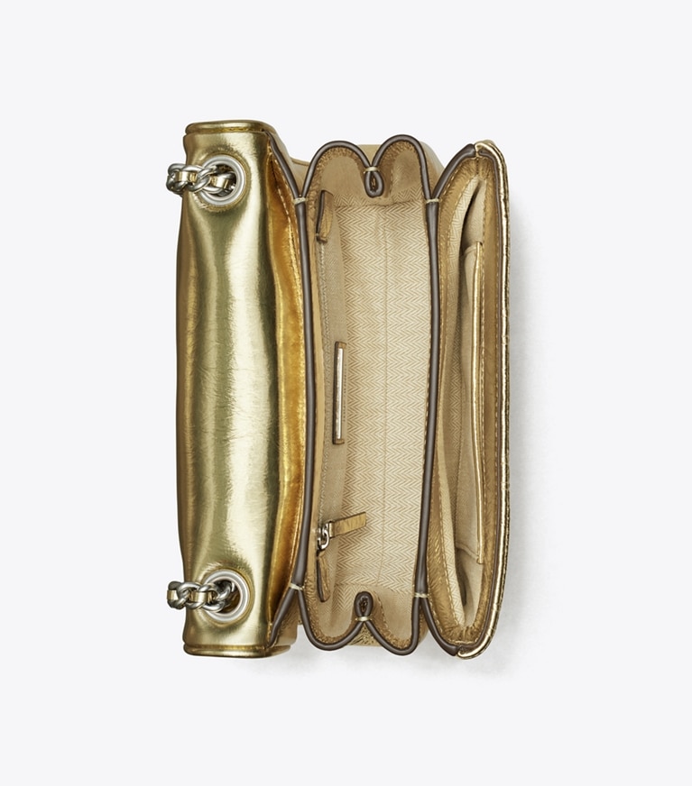 Tory Burch designer sacs porté épaule Petit sac porté épaule convertible Fleming en cuir souple in 18 Kt Gold angle