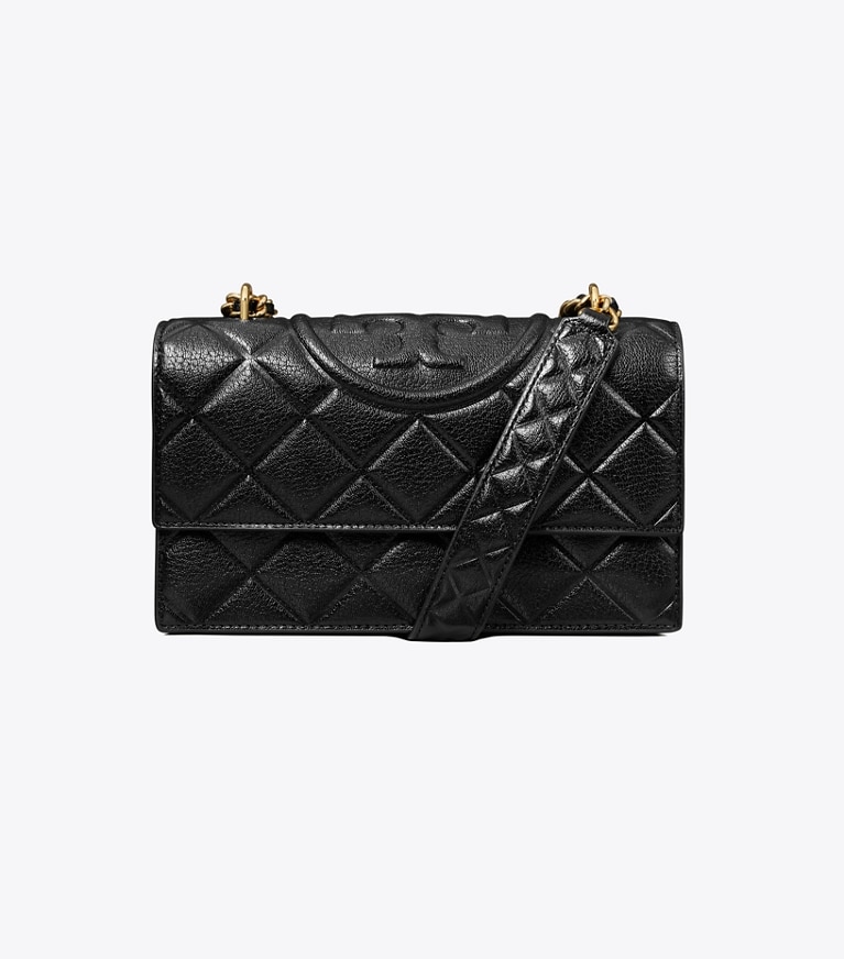 Tory Burch designer sacs porté épaule Petit sac porté épaule convertible Fleming in Black front