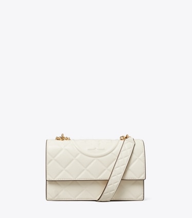 Tory Burch designer sacs porté épaule Petit sac porté épaule convertible Fleming in Light Cream front