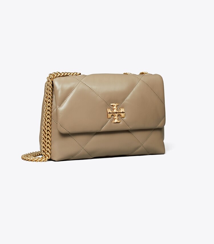 Tory Burch designer sacs porté épaule Petit sac porté épaule convertible Kira à matelassage losange in Taupe Oak angle