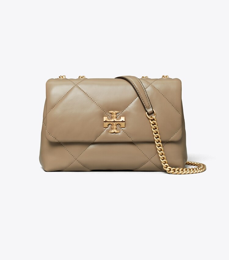 Tory Burch designer sacs porté épaule Petit sac porté épaule convertible Kira à matelassage losange in Taupe Oak front
