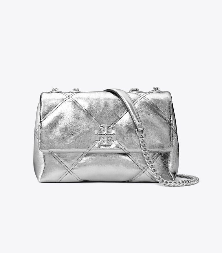 Tory Burch designer sacs porté épaule Petit sac porté épaule convertible Kira en cuir métallisé à matelassage losange in Silver angle