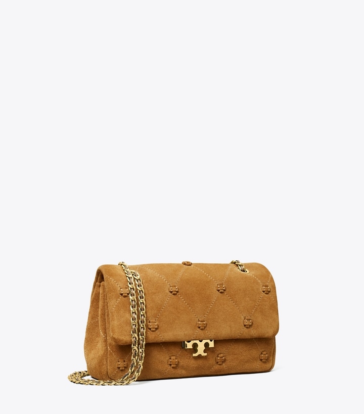 Tory Burch designer sacs porté épaule Petit sac porté épaule en daim Bunny Knot in Toffee angle
