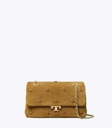 Tory Burch designer sacs porté épaule Petit sac porté épaule en daim Bunny Knot in Toffee front