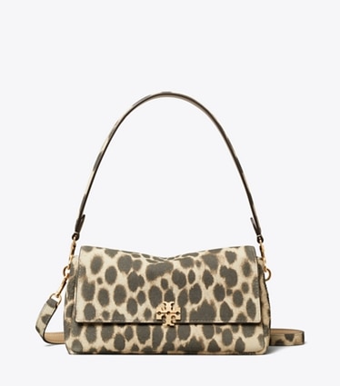 Tory Burch designer sacs porté épaule Petit sac porté épaule en daim Charlie in Cheetah Spots front
