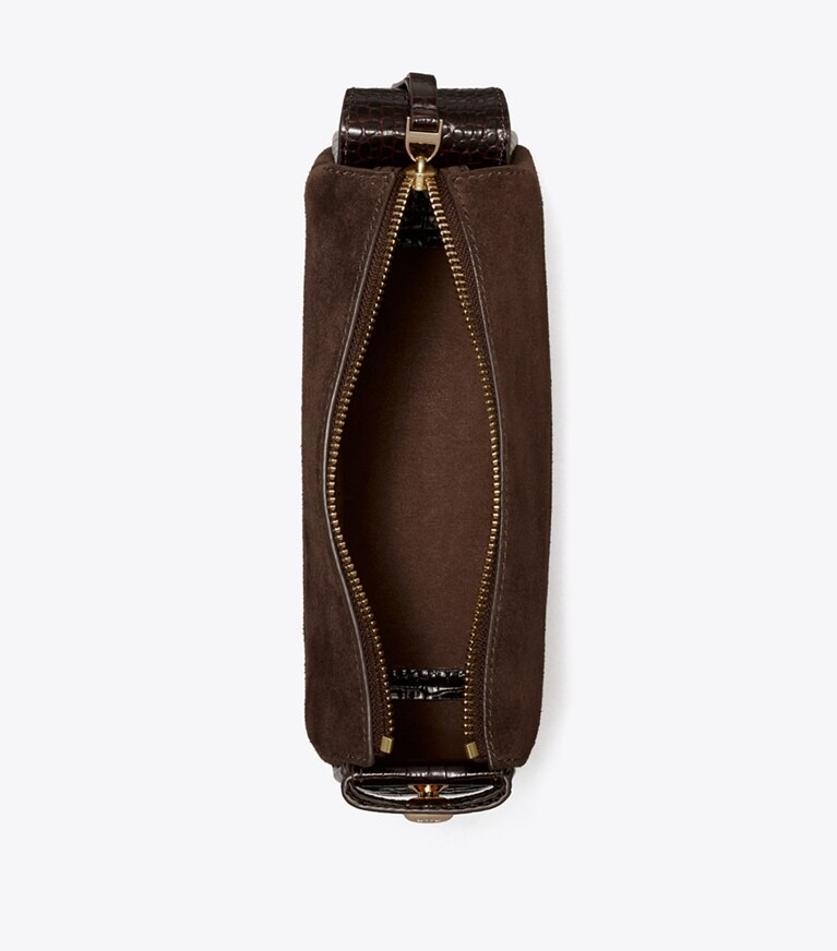 Tory Burch designer sacs porté épaule Petit sac porté épaule en suède Romy dans DARK COCOA vue du dessus