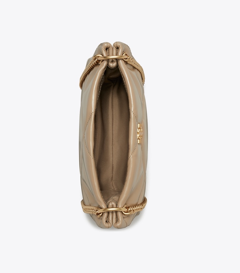Tory Burch designer sacs porté épaule Petit sac porté épaule Kira à matelassage losange in Taupe Oak angle