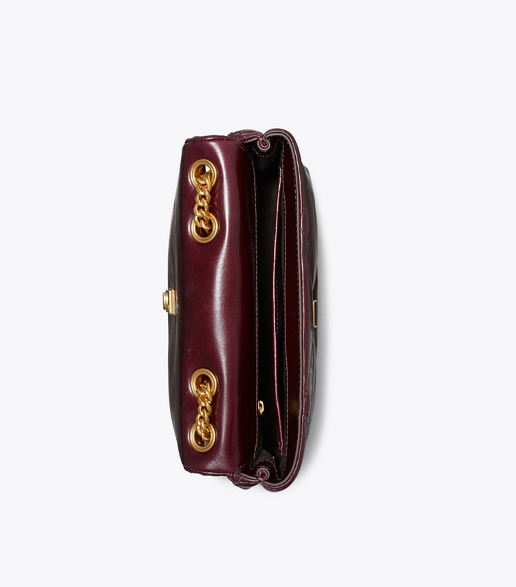 Tory Burch designer sacs porté épaule Petit sac porté épaule Kira à matelassage losange vieilli in Dark Carmine / GOLD dessus