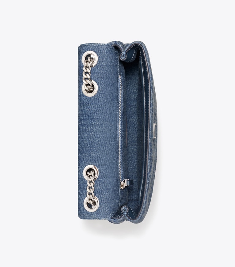 Tory Burch designer sacs porté épaule Petit sac porté épaule Kira en denim à matelassage losange in Blue dessus