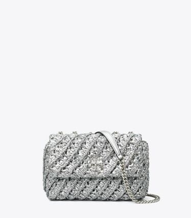 Tory Burch designer sacs porté épaule Petit sac porté épaule Kira tissé in Silver front