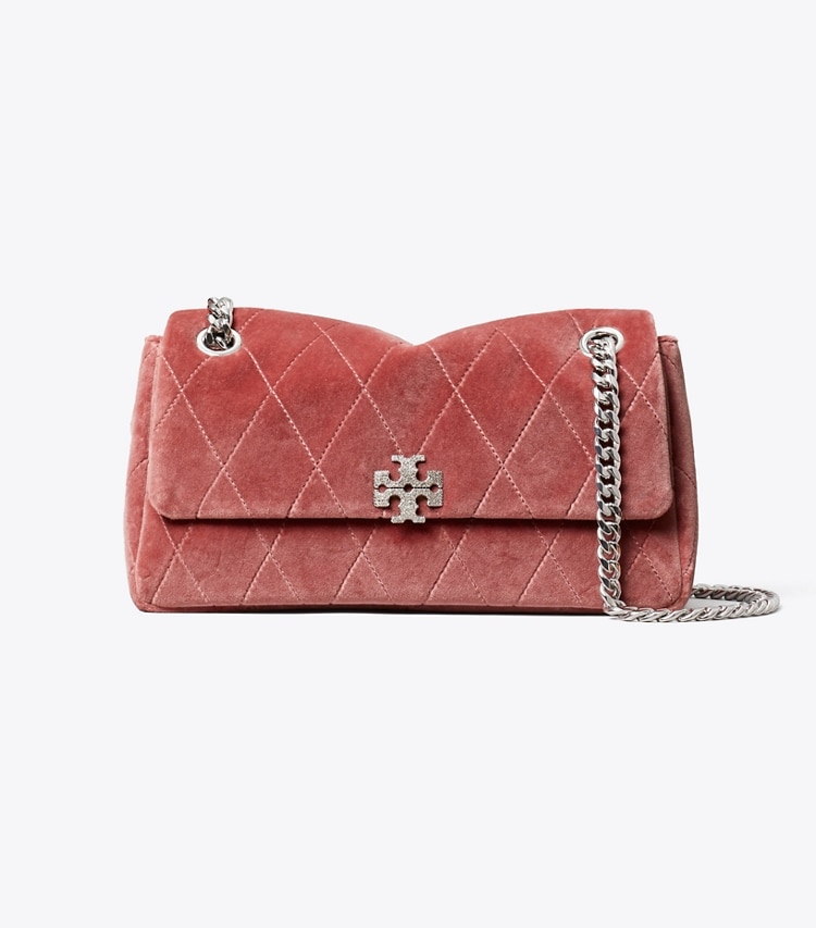 Tory Burch designer sacs porté épaule Petit sac porté épaule matelassé Charlie en velours avec pavé dans Dusty Pink de face