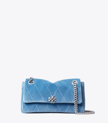 Tory Burch designer sacs porté épaule Petit sac porté épaule matelassé Charlie en velours avec pavé dans Electric Blue de face